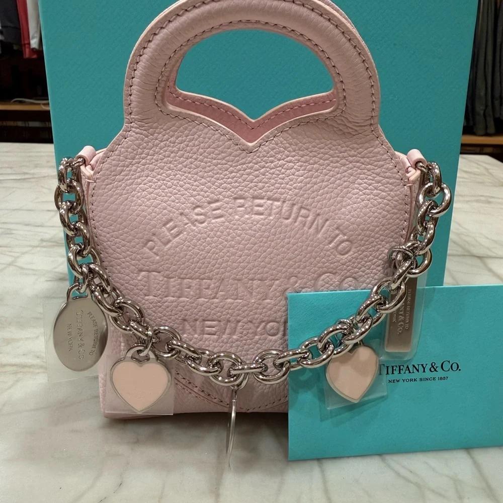 Tiffany & Co. Pale Pink Leather Mini Bag with Charm Chain New Full Set - Picture 10 of 15
